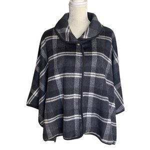 Cherokee Plaid Checkered Wool Blend Shawl Collar Poncho Girls XL 14-16 Women’s S